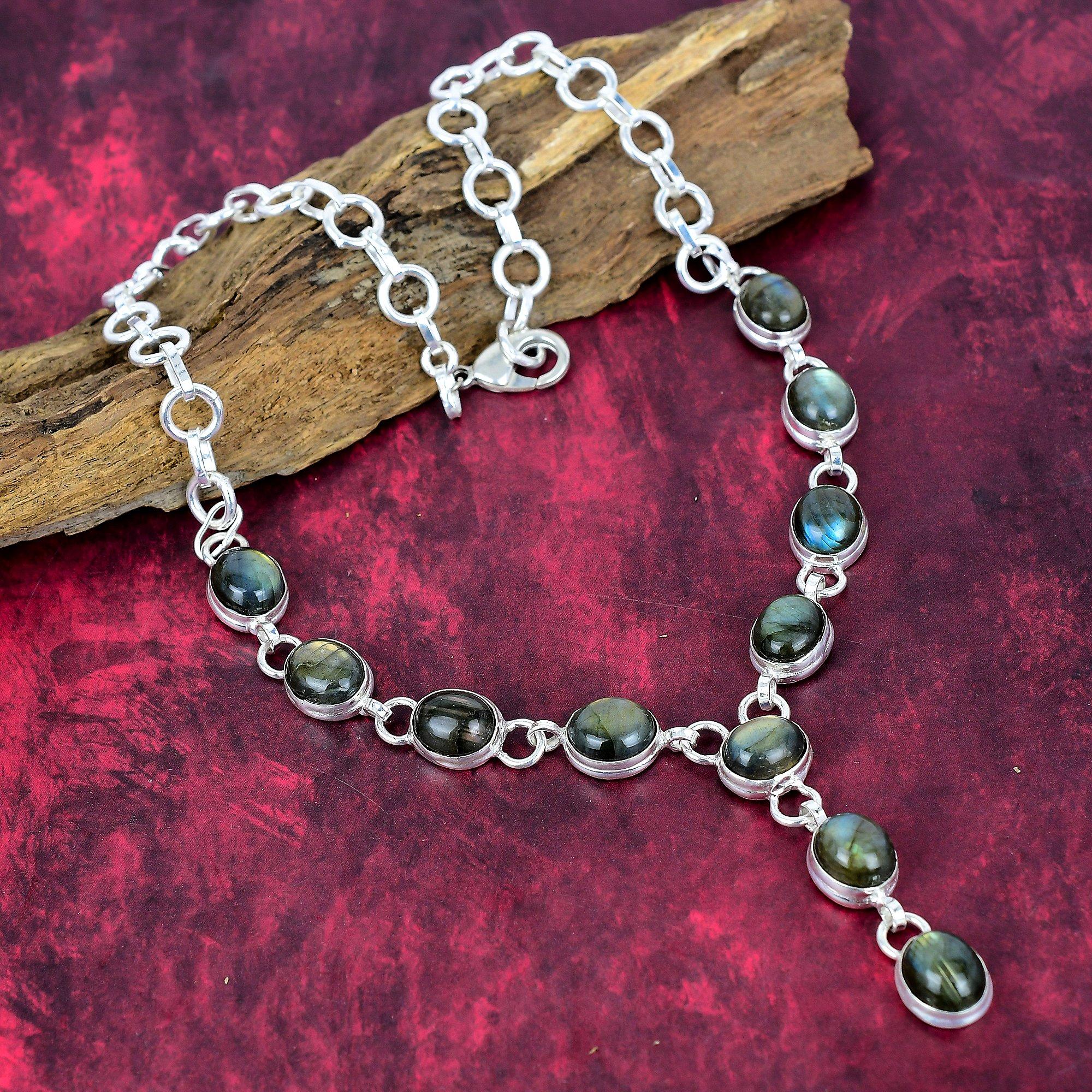 

Ожерелье с лабрадоритом, ювелирные изделия из драгоценных камней, ожерелье из чистого серебра 925 пробы, ювелирные изделия ручной работы, ожерелье с камнем по случаю рождения, подарок для него Adjustable With 8 Inches