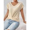 Elegant Short Sleeved Top for Spring and Summer Solid Color V-neck Women's T-shirts