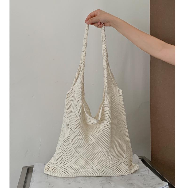 

Retro Knitted Hollow Weave Yarn Tote & Shoulder Bag абрикосовый