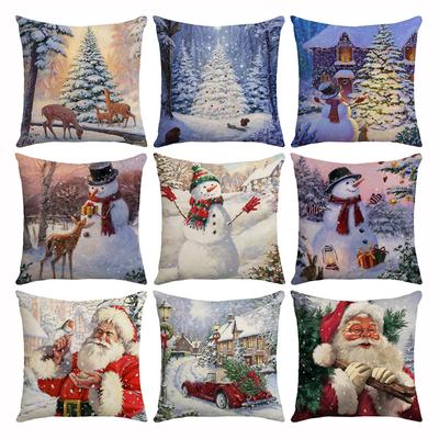 New Style Pillow Cover Christmas Decoration Home Sofa Pillow Cover Santa Claus Print Cushion