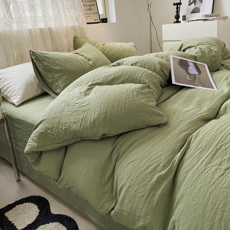 Solid Color Pure Cotton 4-Pcs Set Class A Maternal Infant Grade Naked Sleeping Sheets Quilt Cover Washed Cotton Bedding 3-Pcs Set