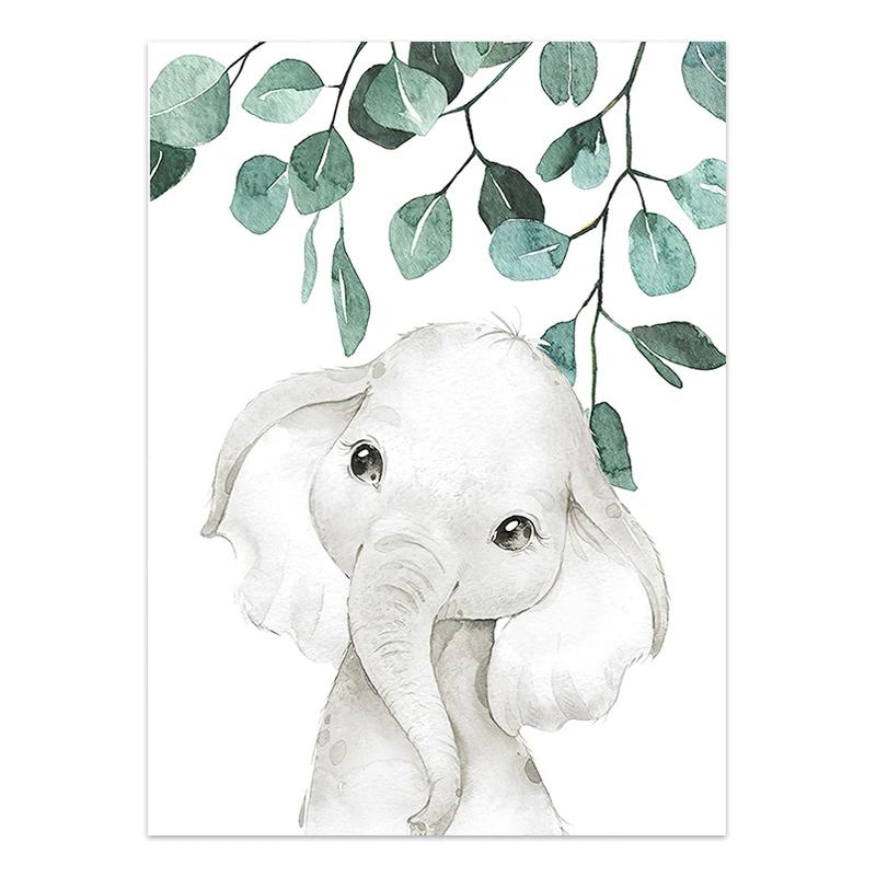 Safari Baby Animals Canvas Poster Nursery Zebra Giraffe Wall Art Print Eucalyptus Animal Painting Nordic Kid Bedroom Pictures