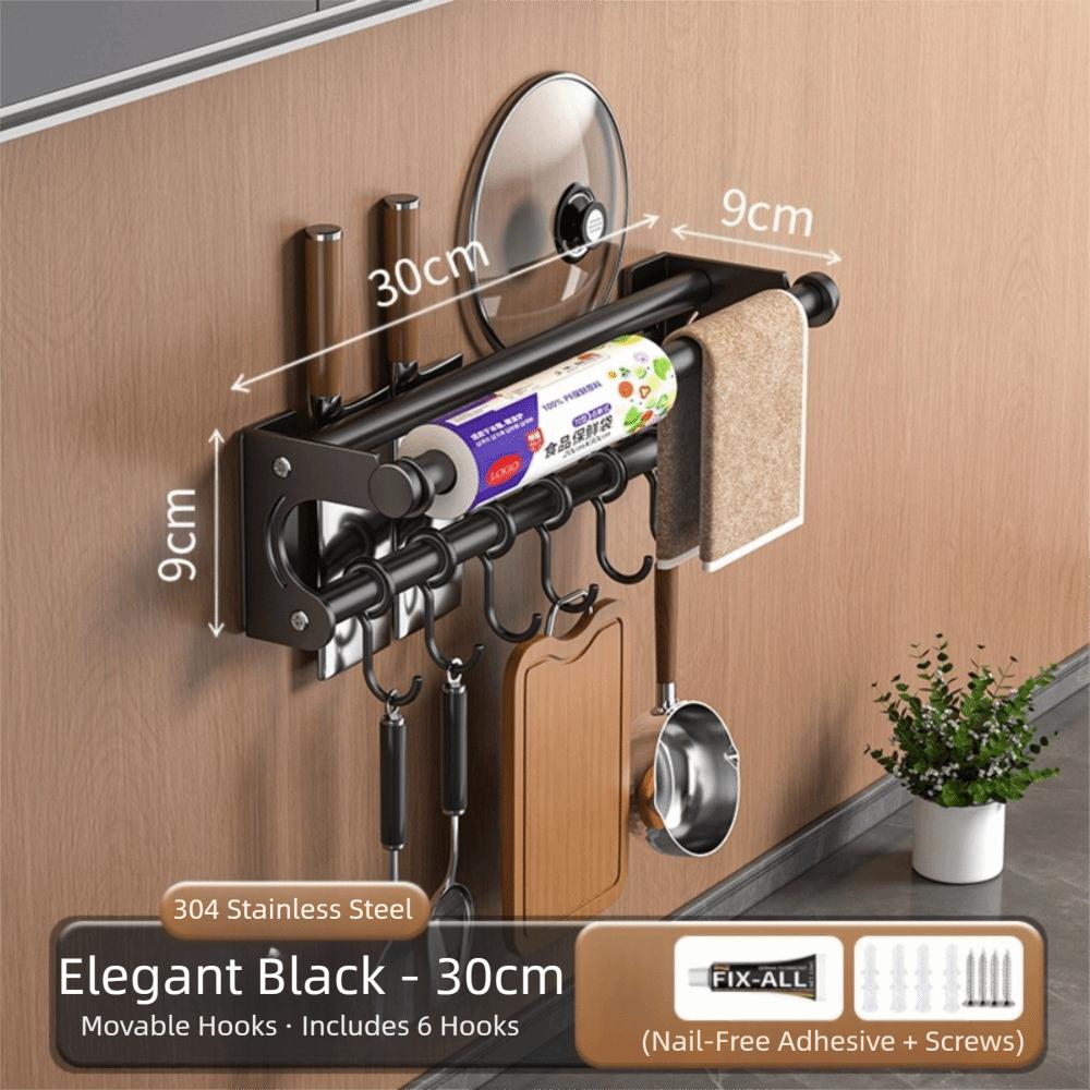 

Punch-Free Kitchen Organizer Shelf Wall-mounted Wall-mounted Pot Lid Holder Kitchen Black-30cm