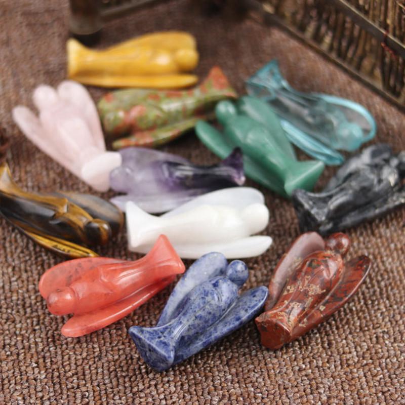 Exquisite Natural Gemstone Healing Crystal Carved Pocket Guardian Angel For Home Decor Gift