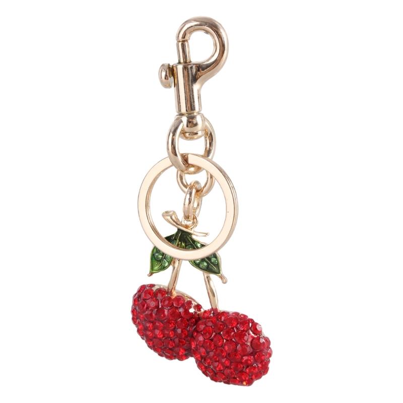 Simple Rhinestones Cherries Charm Keychains Fashion Hanging Ornament Pendant Car Keyring Backpack Decoration Bag Charm