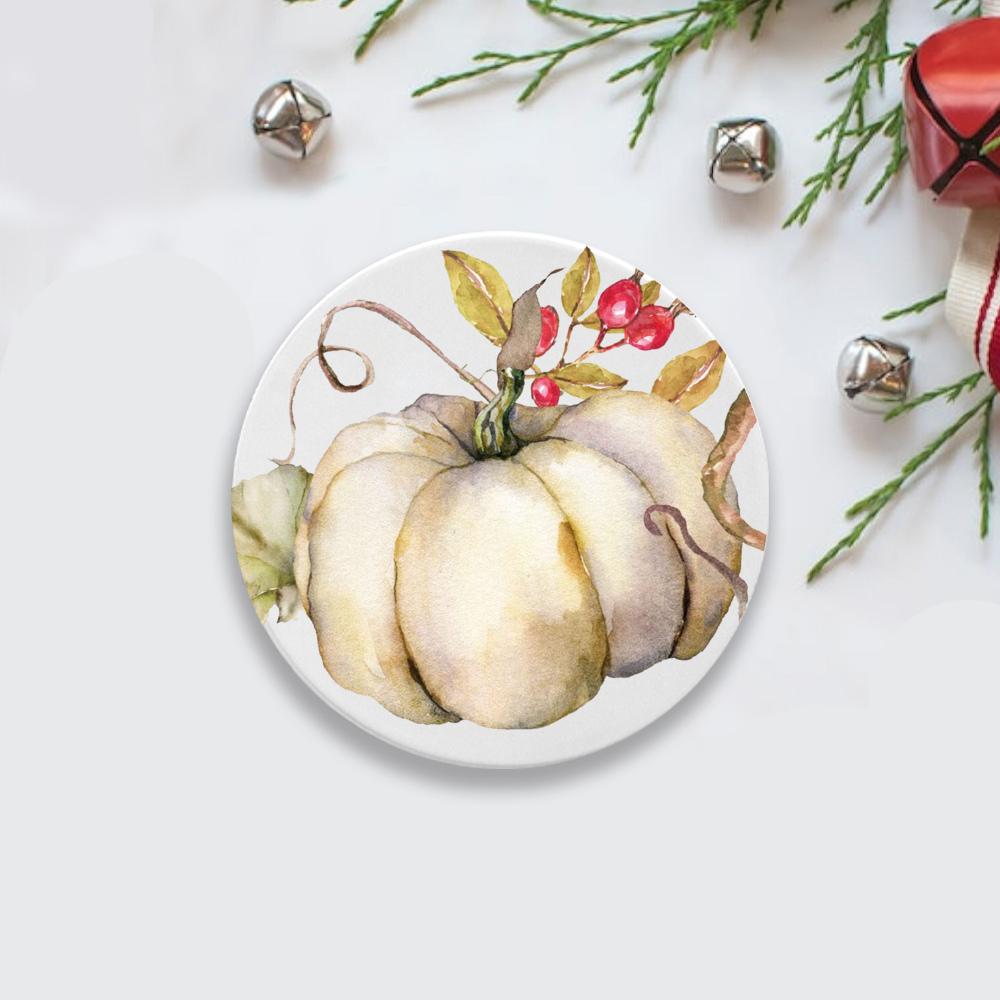 Fall Pumpkin Coaster Autumn Round Drink Coasters Absorbent Natural Ceramic Coasters Pumpkin Cup Mat Thanksgiving Party Decor