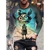 Cute Abstract Monster Pattern T-Shirt For Men Cool Skull 3D Print T Shirts Autumn Casual Loose Round Neck Tops Tees Long Sleeves