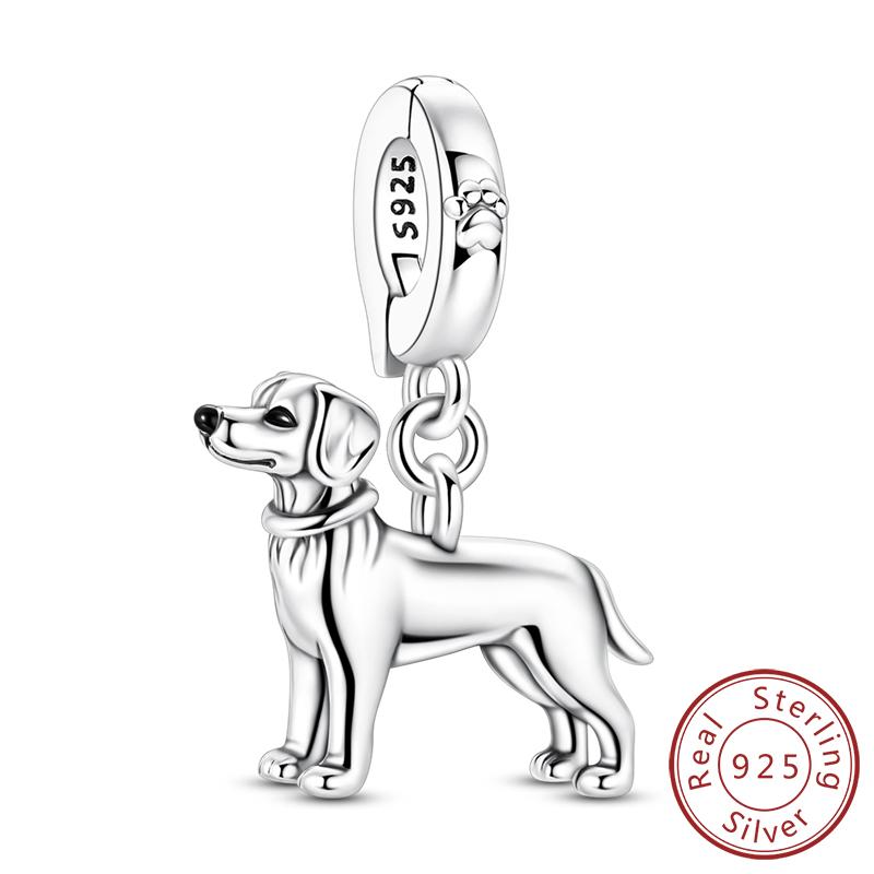925 Silver Teddy Poodle Dog Cat Charms Beads Pendant Universal Buckle Fit Bracelet DIY Jewelry Gift