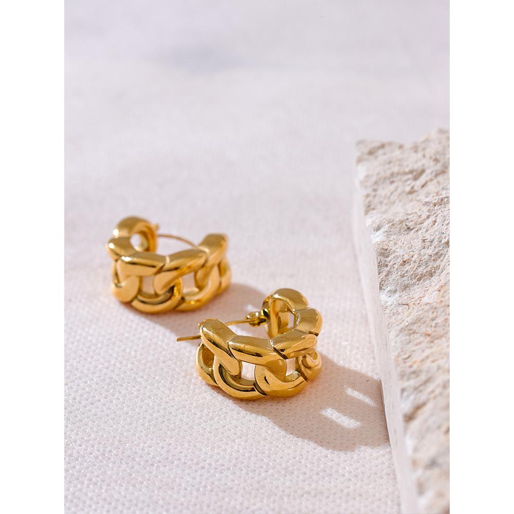 Yhpup 316L Stainless Steel Chain Geometric Hollow Cast Hoop Earrings Waterproof Gold Color Texture Statement Jewelry Bijoux Gift
