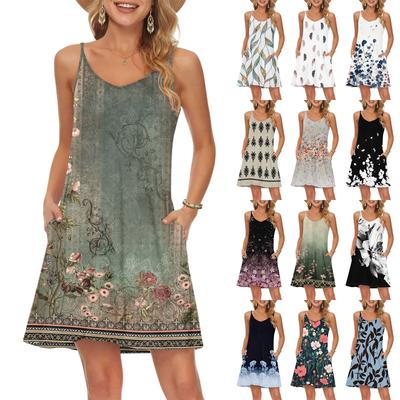 Damenmode Lässige Strandkleider Vintage Floral Bedruckt Mit Taschen Kleider
