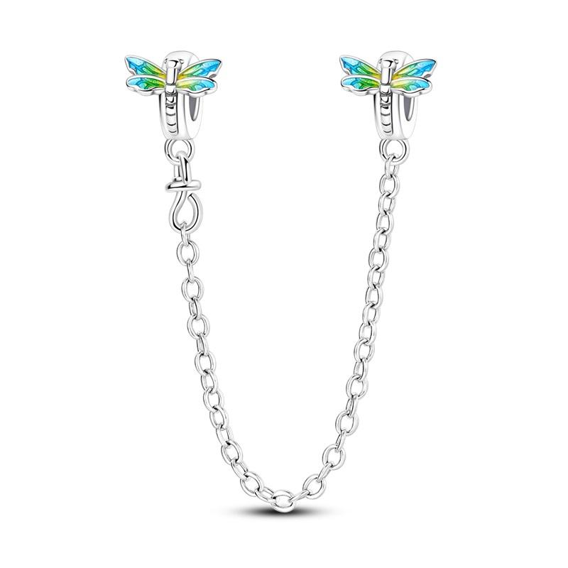 925 Silver Safety Chain Charm Bracelet Set Clover Lock Key Bear Peace Dove Fruit Decoration Beaded Fine Jewelry Gift