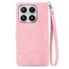 For Xiaomi 17 Zipper Wallet Case with Strap Flower Imprint PU Leather Phone Cover