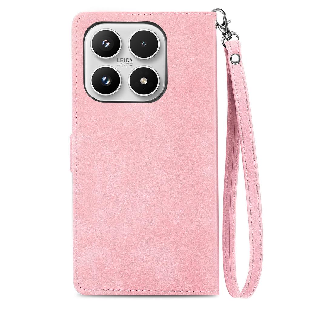 For Xiaomi 17 Zipper Wallet Case with Strap Flower Imprint PU Leather Phone Cover