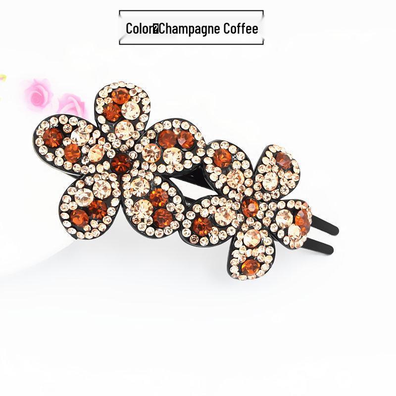 Korean Style Rhinestone Bun Flower Hair Clip - Elegant Back of Head Accessory Pure Natural