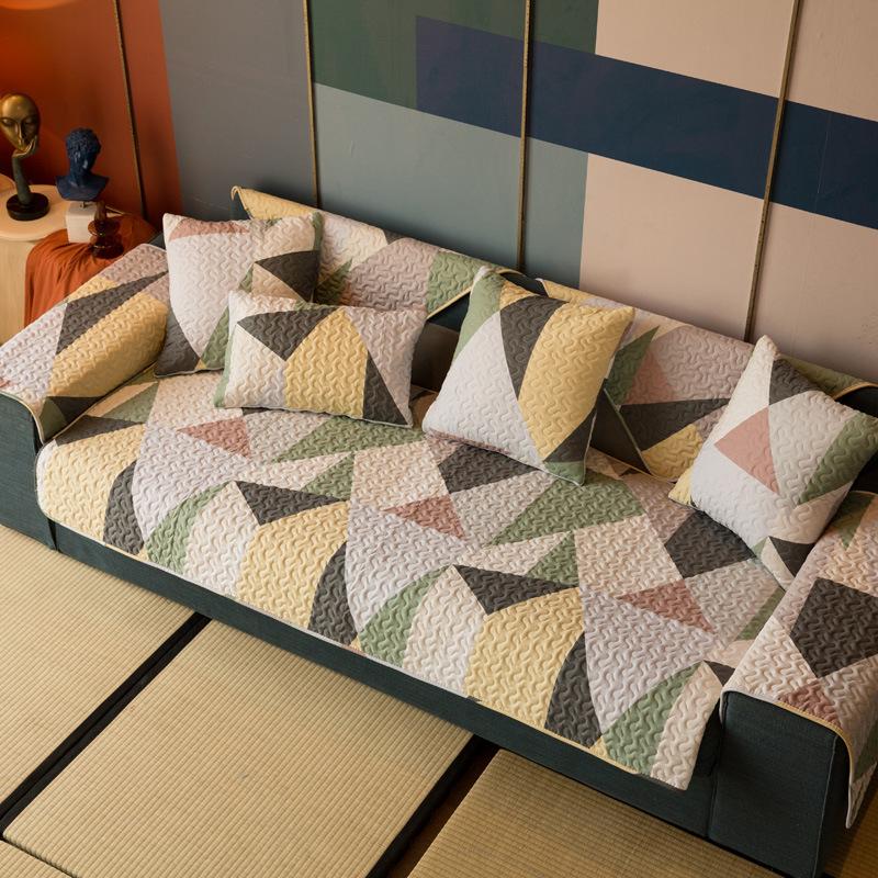 

Хлопковая четырехсезонная универсальная диванная подушка с геометрическим рисунком, противоскользящая кожаная подушка для дивана, простой чехол, шарф, стиль Ins 70*70cm