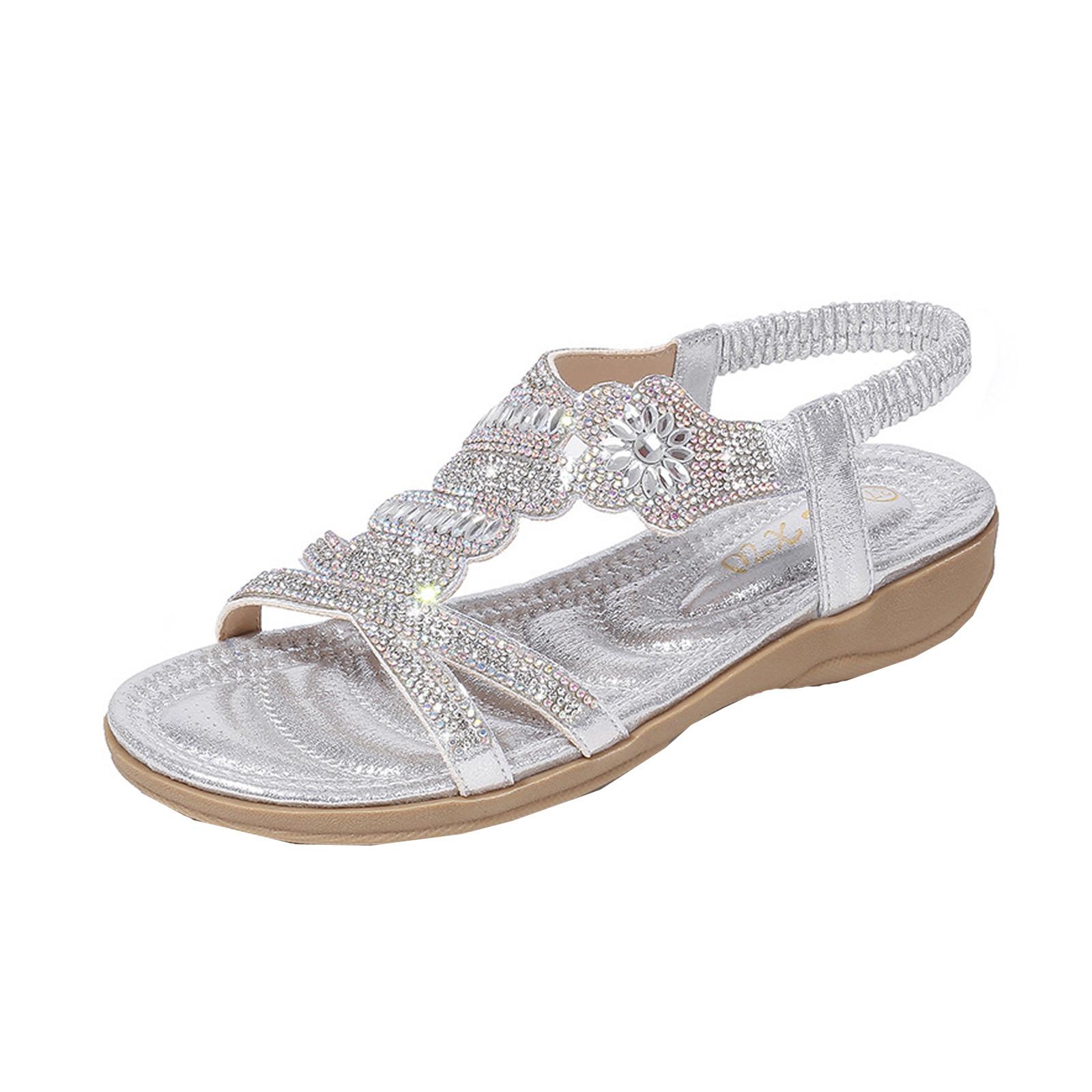 

Женские модные повседневные сандалии на плоской подошве большого размера, пляжная обувь, женские сандалии серебряный