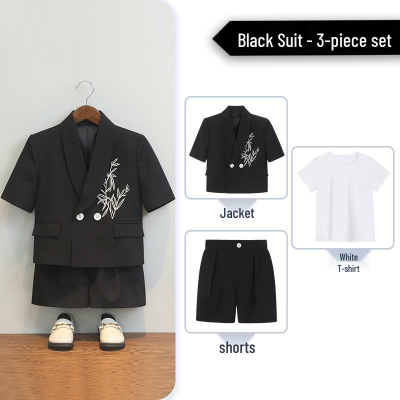 Boys' Chinese Style Summer Suit: Short Sleeve Embroidered Set for Weddings
