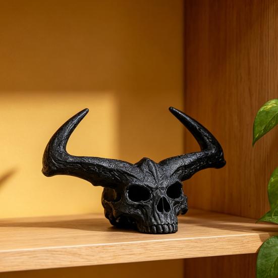 3D Printed Giant Skull Figurine Gothic Flame Giant Skull Statue Halloween Party Skull