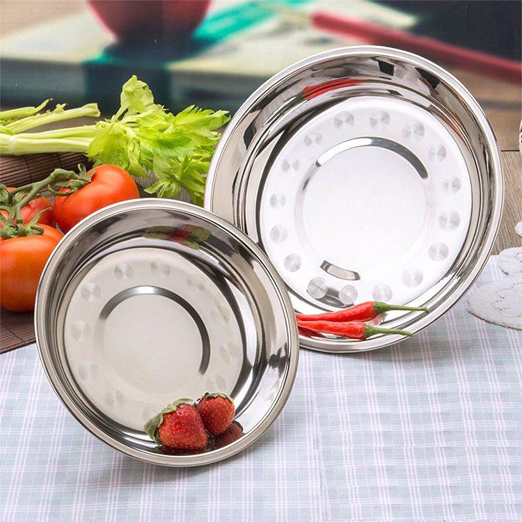 Stainless Steel Round Dinner Plate Tray - Versatile for Tableware, BBQ, Deep & Flat Dishes