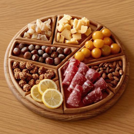 Wood Puzzle Serving Tray with 8 Removable Compartments Cocktail Party Platter for Fruits Cheese Nuts Elegant Kitchen Essential