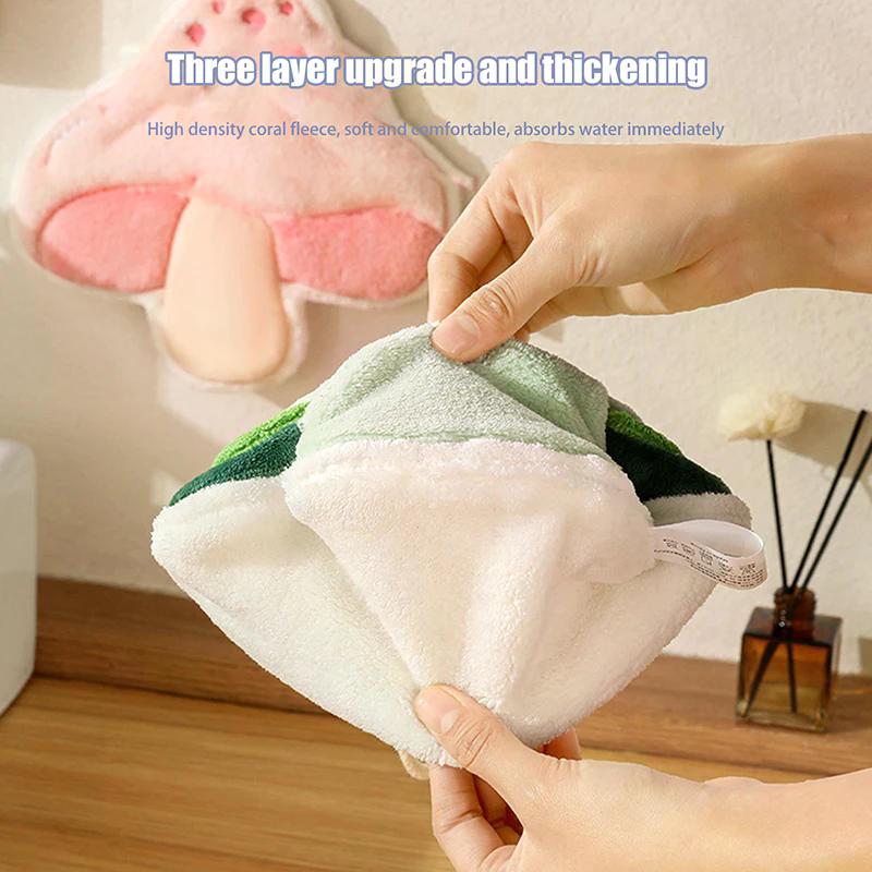 1Pc Hand Towel Cartoon Wipe Handkerchief Rag Vegetable Shape Towels For Wiping Hands Thickening Absorbent With Hanging Loop