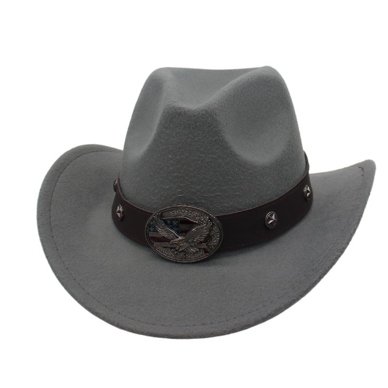 Rolled Brim Ethnic Style Decorative Design Felt Hat Western Cowboy Top Hat