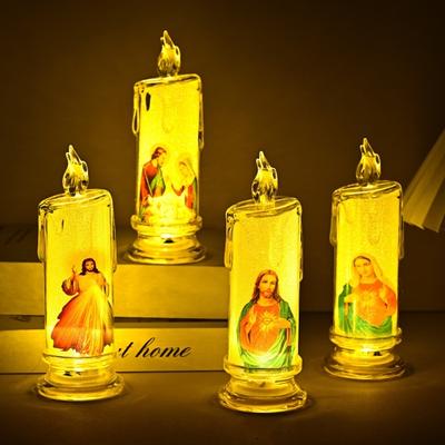 1/4 Pezzi Candela LED da Preghiera Senza Fiamma Sacra Famiglia Gesù Giuseppe Vergine Maria a Batteria