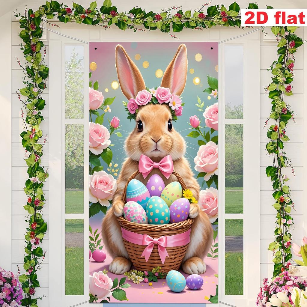 Easter Egg Rabbit & Sheep Party Decoration Banner for Indoor/Outdoor Porch & Wall