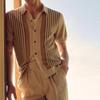 Summer Men's Clothing Light Luxury Striped Knit Polo Shirt Short Sleeve Leisure Button-down Retro Fashion Shirt
