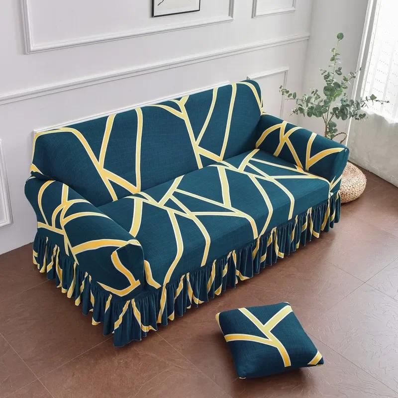 1 2 3 4 Seater Nordic Flowers Stretch Sofa Covers Elastic Spandex Sofas Skirt Cover for Living Room Universal Couch Slipcovers
