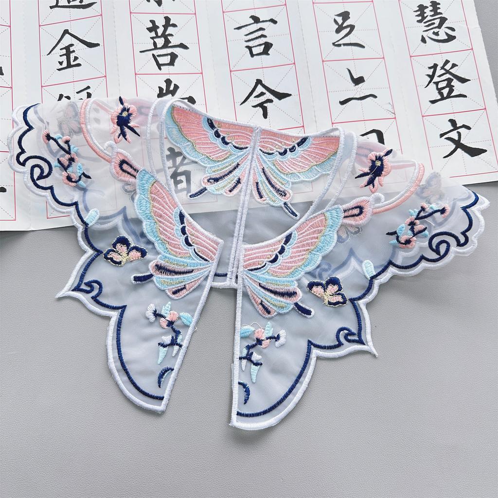 Butterfly Embroidery Fairy Fake Collar Organza Metal Thread Embroidery Embroidery Hanfu Accessories Three-Dimensional Embroidery Cloud Shoulder