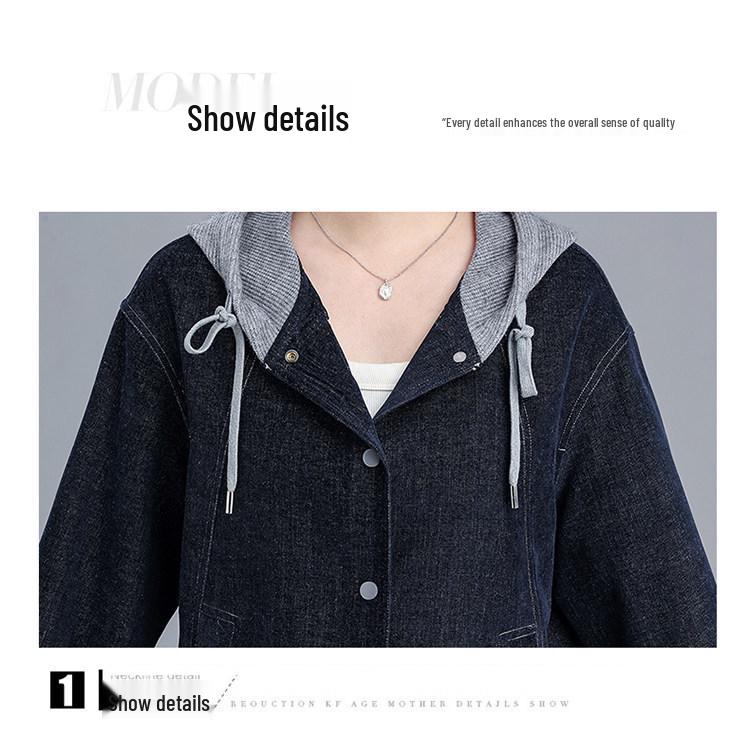 Stylish Spring Denim Hooded Jacket for Middle-Aged Women - Mother's Day Special