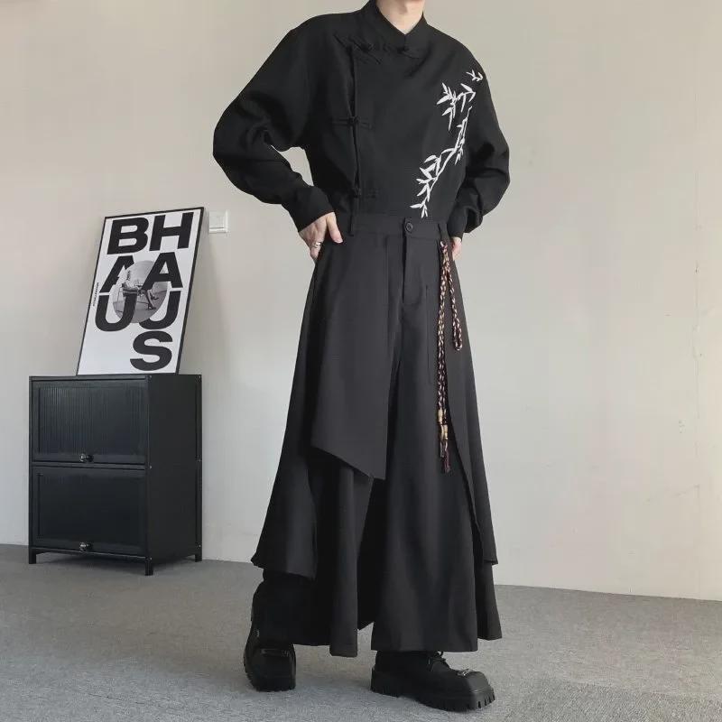 Men's Spring & Autumn Chinese-Style Wide-Leg Skirt Pants with Yamamoto Yohji Kendo Samurai Influence