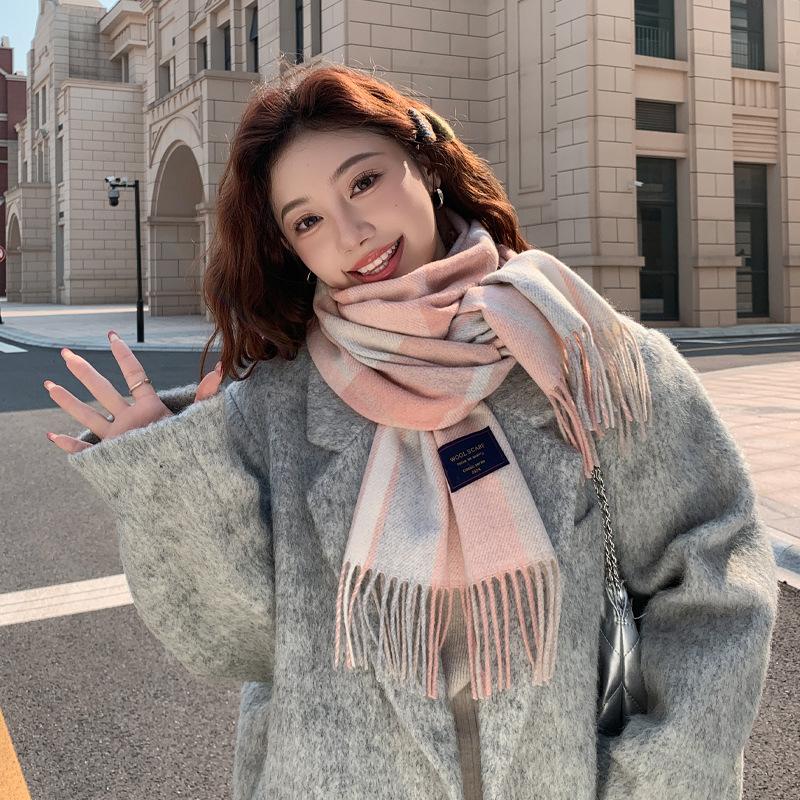 Luxury Autumn Winter Korean Plaid Scarf Women Thickening Warm Tassel Shawl Cashmere Muffler Fashion Designer Scarves