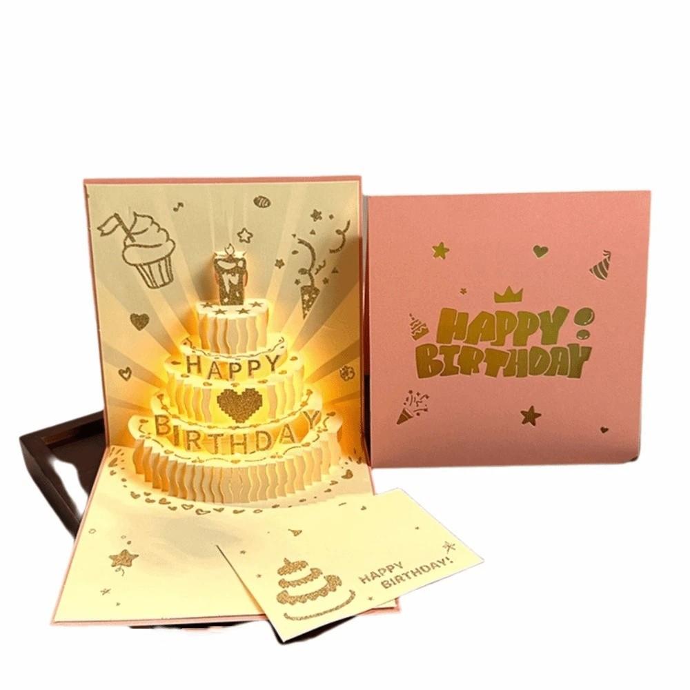 3D Light Birthday Cake Cards with Musical Gift Message Cards Birthday Card  Birthday Party Supplies