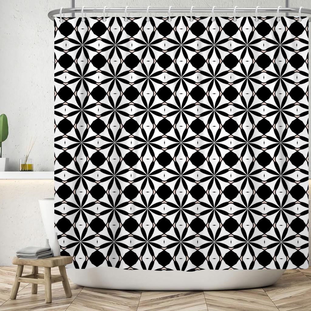 Modern 3D Geometry Shower Curtains Minimalist Lattice Waterproof Polyester Fabric Bathroom Accessories Black Gray Bath Curtains