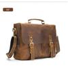Crazy Horse Leather Business Briefcase High-end Minimalist Mailman Bag Genuine Retro Laptop