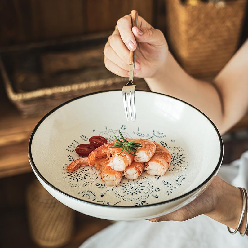 High Value Creative Printing Ceramic Bowl Household Tableware Shallow Bowl Practical Large Bowl Meal Bowl Salad Bowl Pasta Bowl Western Food