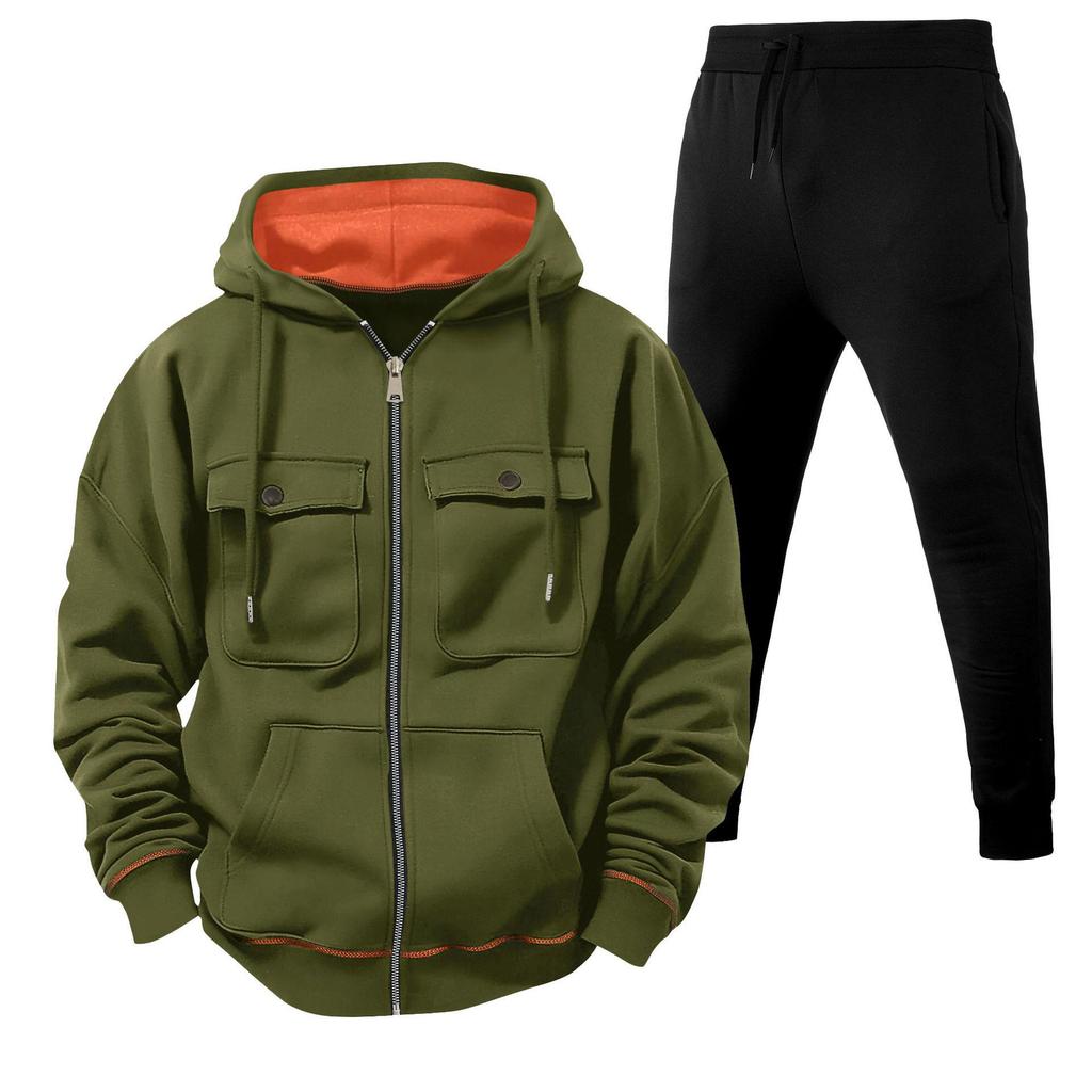 Herren Kapuzenpullover mit Reißverschluss und Doppeltaschen, lässiges Sport-Pullover-Set - Versand am selben Tag möglich
