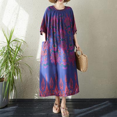 DIMANAF New 2026 Women Plus Size Summer Lady Vintage Long Dress Loose Oversize Maxi Print Beach Sundress Clothing