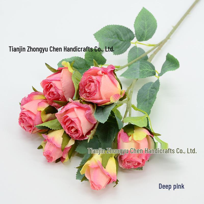 7-Head Snowflake Rose Silk Stem - Soft Decor for Hotel Lobby or Shopping Mall Festive Atmosphere