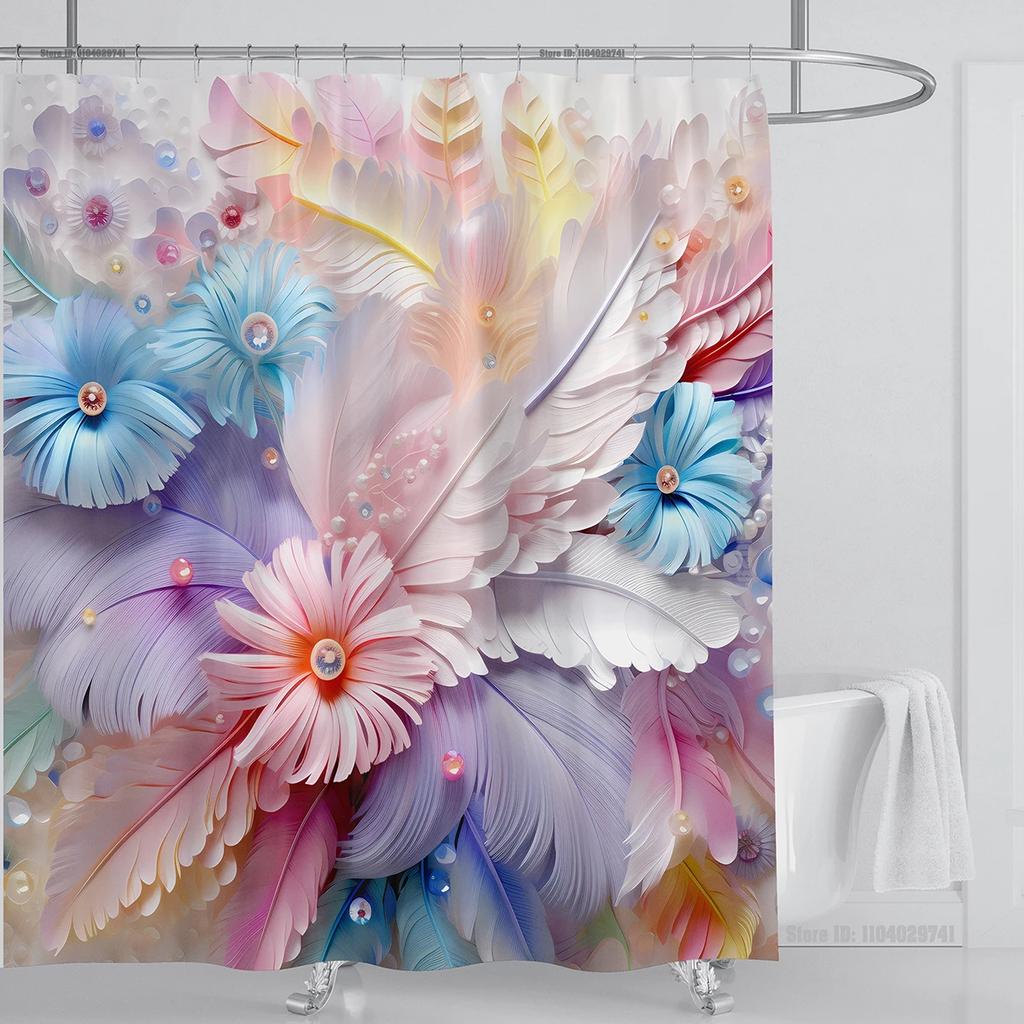 3d Flower Floral Shower Curtain Waterproof Shower Curtain Polyester Fabric 3D Printed Curtain Bathroom Decoration with Hooks