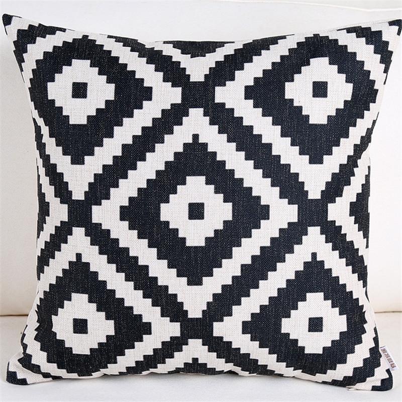 Personalisierte Schwarz-Weiß Dekorative Kissenhülle Geometrie Polyester Sitz-Taillen-Kissenbezug für Sofa Heimdeko