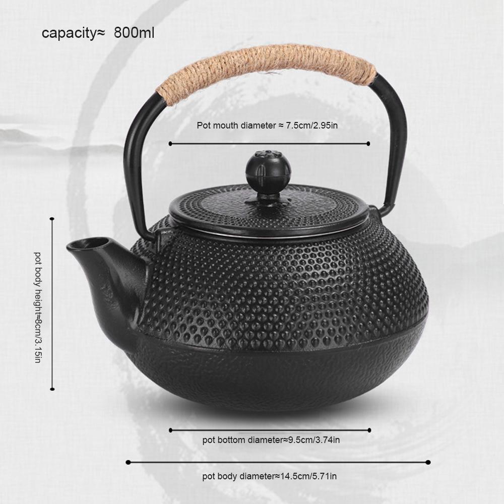 Traditional Cast Iron Teapot, Household Small Particle Iron Tea Kettle Uncoated with Tea Strainer, Surrounding Stove Tea Set