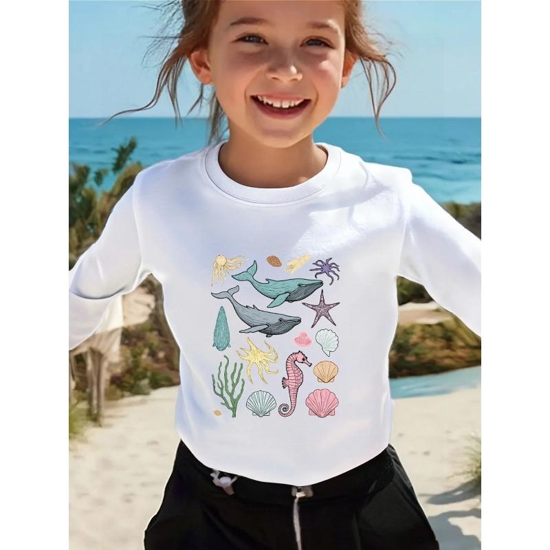 European sizes Girls  Long Sleeve T-Shirt Soft And Comfortable Everyday Top, Suitable for Home, Outdoor, And Sports Activities 110 белый