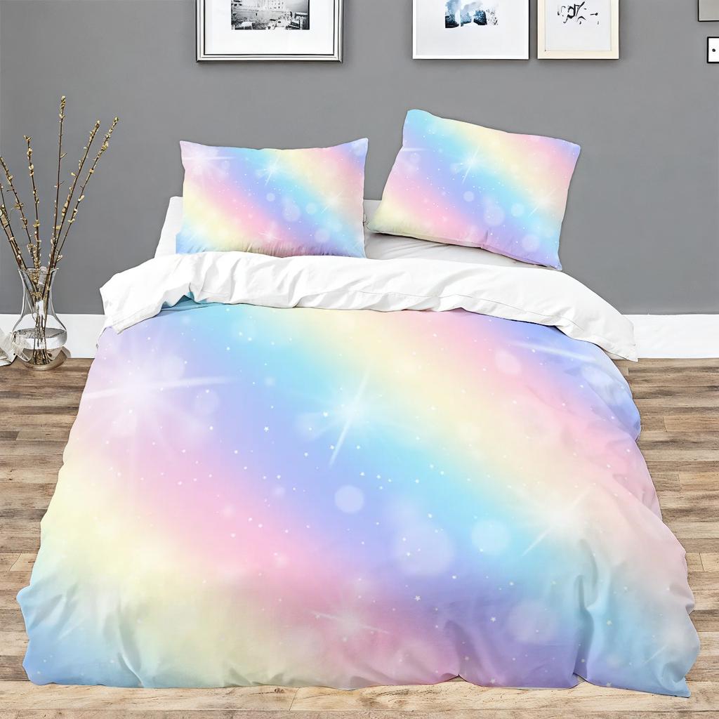 Bed Rainbow Three-Piece Color Gradual Change Flash 3D Digital Printing Kit
