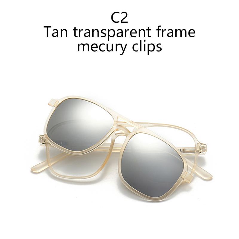 Transparent Frame Magnetic Clip 6 In 1 Sunglasses For Men Women Square Eyeglass Unisex