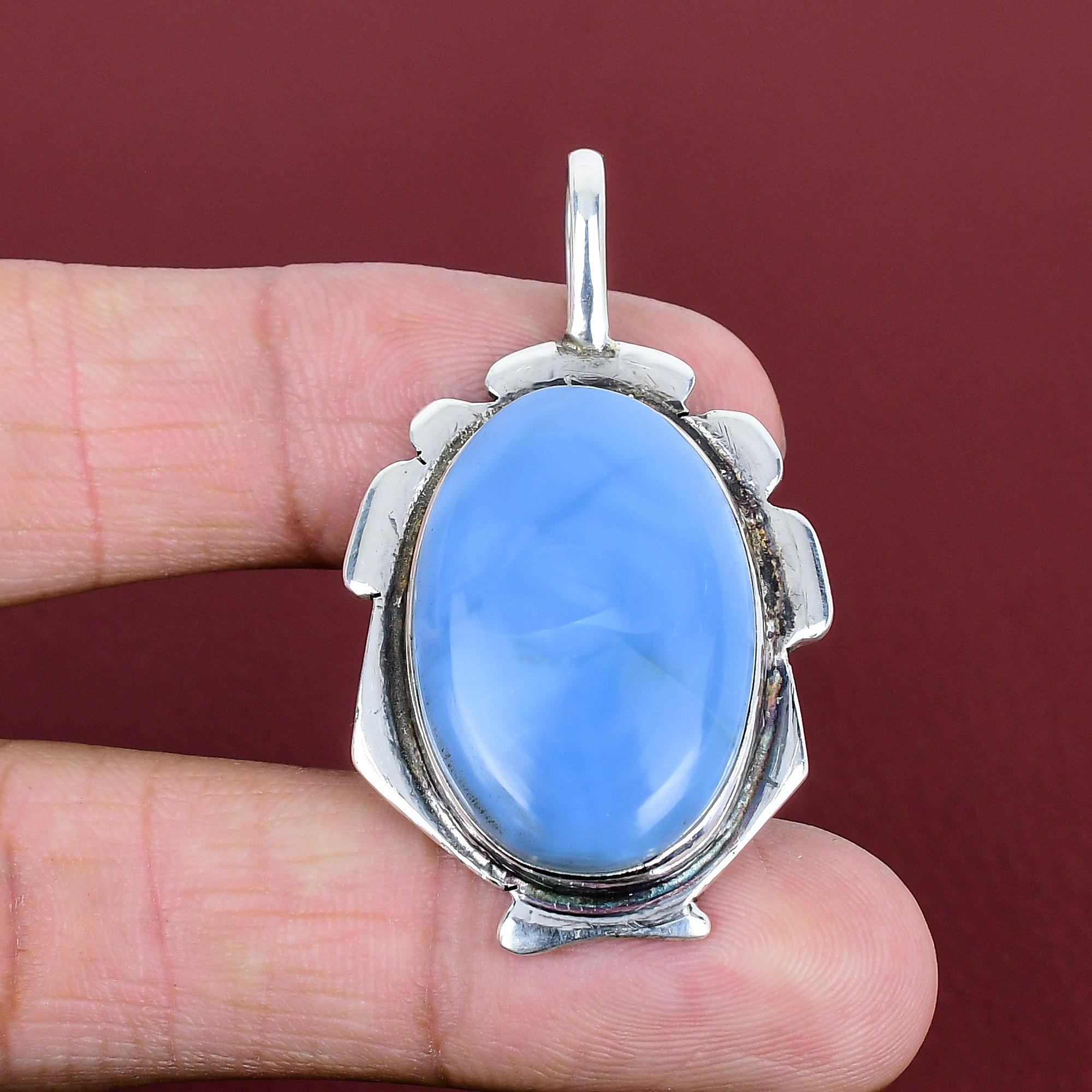

Owyhee blue opal pendant natural gemstone pendant antique jewelry 925 sterling silver pendant handmade pendant gifts for wife decent jewelry