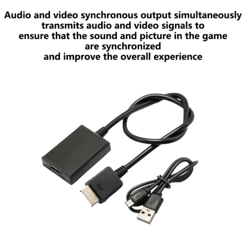 Video Converter for HDTV Monitors Portable Adapter Gaming Adapter Cable 5V Input with USB Cable Black