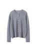 Autumn Winter Women's Solid Cashmere Sweater: Round Neck, Rolled Edge, Slimming Multi-Button Cardigan